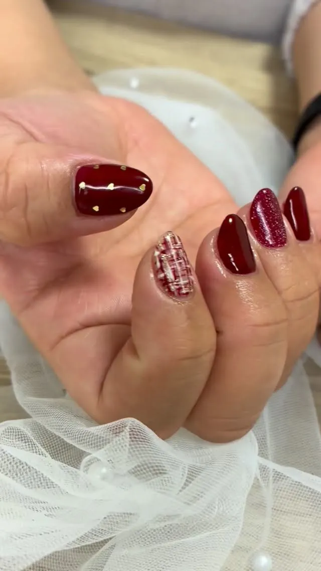 ツイード✖️ハート✖️ボルドー♥️